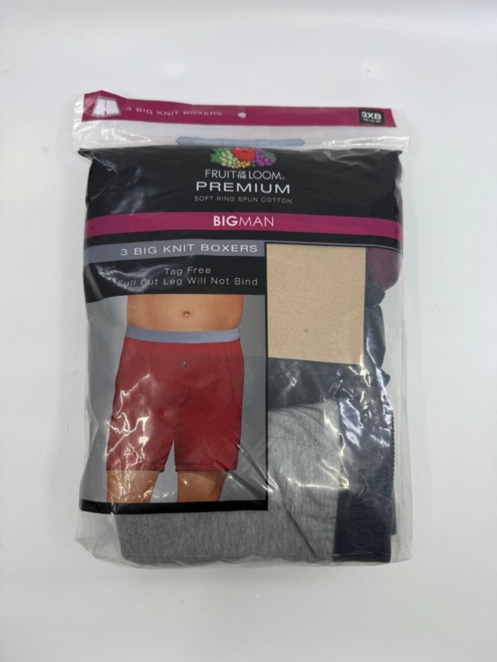 3 Pack Fruit of the Loom Big Men's Cotton Stretch Knit Boxer 3XB New Sealed